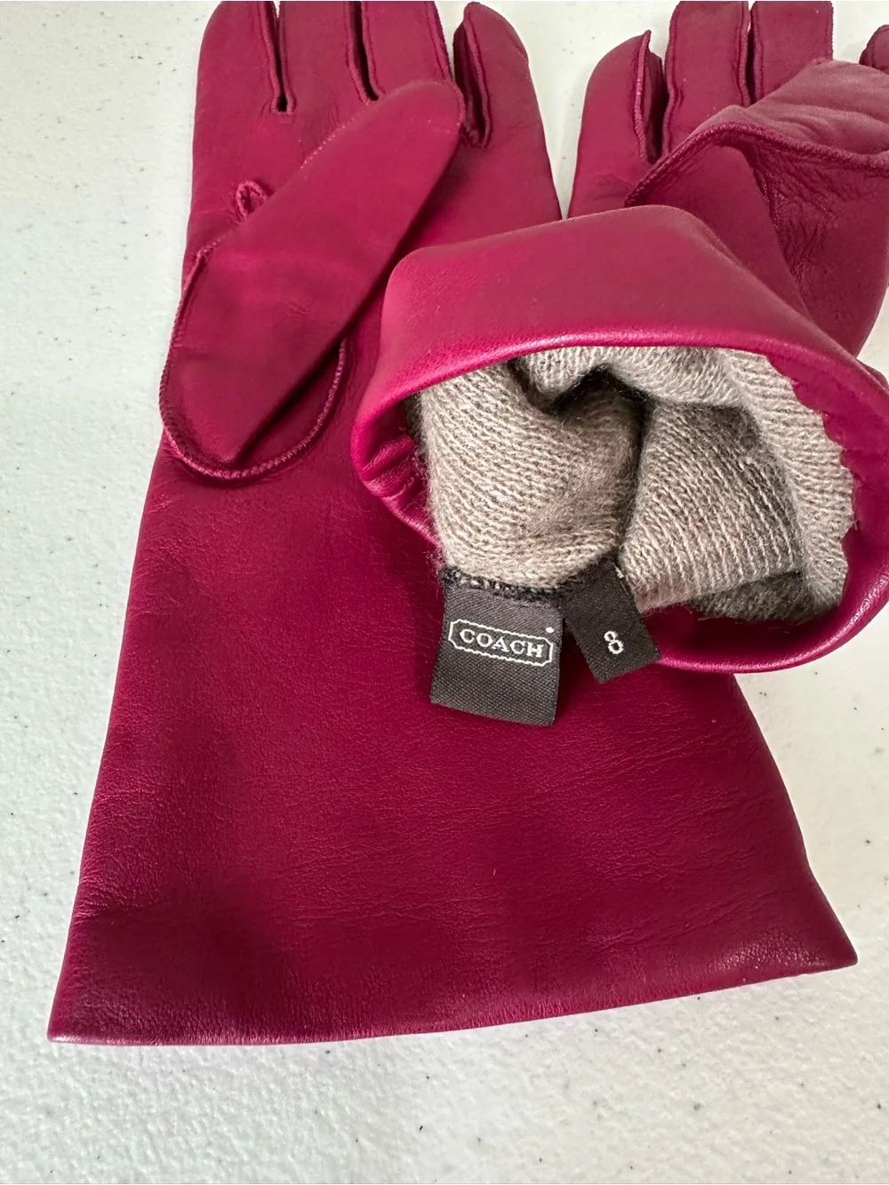 Coach Brilliant Berry Leather Cashmere Lined Gloves Size 8 Luxury Winter